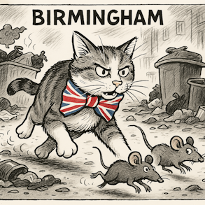 Larry the Cat chases Birmingham rats; (C)2025 Electoral Calculus