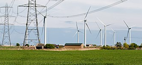 Wind Turbines and Pylons, East Sussex 2009. Credit:Diliff